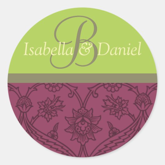 Monogrammen voor bruine en gegroefde wijn voor env ronde sticker (Voorkant)