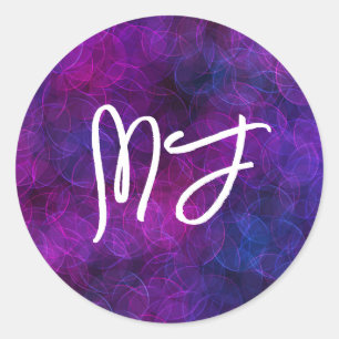 Monogrammen voor Paarse en zwarte kunst Ronde Sticker