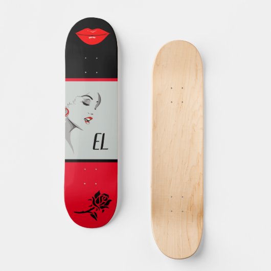 Monogrammen  vrouw en lips skateboard (Voorkant)