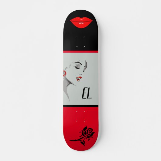 Monogrammen vrouw en lips skateboard (Voorkant)