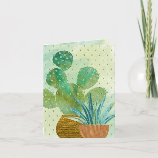 Monogrammen Waterverf Cactus Dagelijkse groet Kaart (Voorkant)