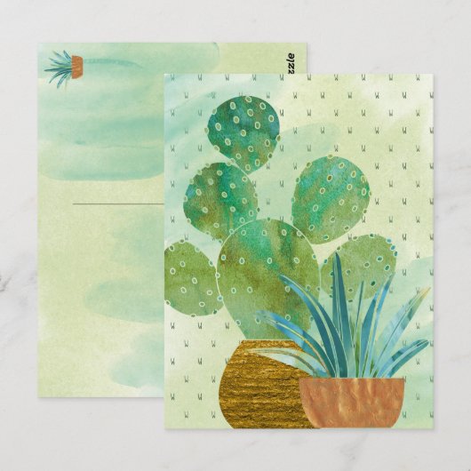 Monogrammen Waterverf Cactus Elke dag Briefkaart (Voorkant / Achterkant)