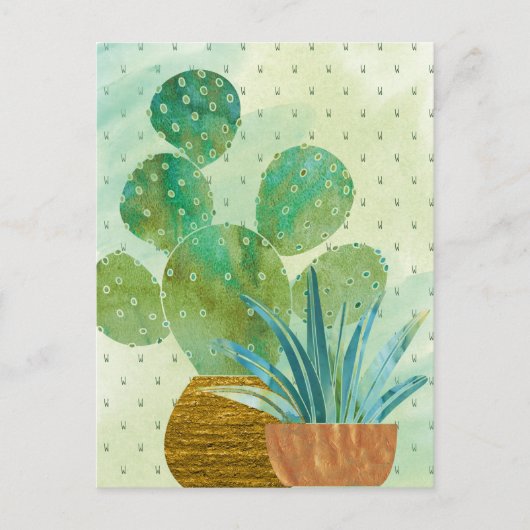 Monogrammen Waterverf Cactus Elke dag Briefkaart (Voorkant)