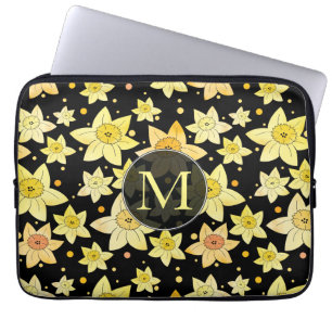 Monogrammen Waterverf Daffodil Pattern Laptop Sleeve