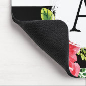 Monogrammen Waterverf Floral & Black White Stripes Muismat (Hoek)