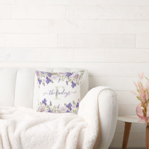Monogrammen Waterverf Iris Lavender Pillow Kussen