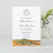 Monogrammen waterverf Toscane skyline bruiloft Kaart (Staand voorkant)