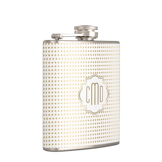 Monogrammen White & Gold Polka Dots Pattern Heupfles (Rechts)