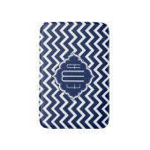 Monogrammen wit en blauw Geometrisch Zigzag Chevro Badmat (Voorkant Verticaal)