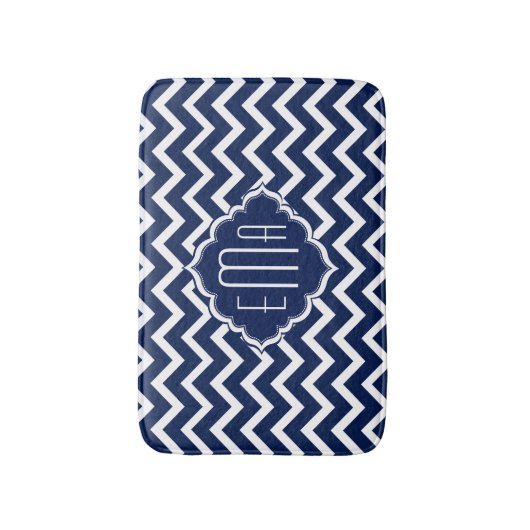 Monogrammen wit en blauw Geometrisch Zigzag Chevro Badmat (Voorkant Verticaal)