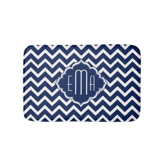 Monogrammen wit en blauw Geometrisch Zigzag Chevro Badmat (Voorkant)
