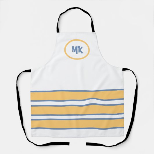Monogrammen: wit en geel stripte Apron Schort (Voorkant)