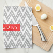 Monogrammen wit en grijs Chevron patroon 3 Theedoek (Quarter Fold)