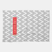 Monogrammen wit en grijs Chevron patroon 3 Theedoek (Horizontaal)