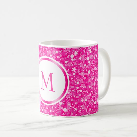 Monogrammen wit en roze glitter koffiemok (Voorkant rechts)