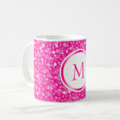 Monogrammen wit en roze glitter koffiemok (Voorkant links)