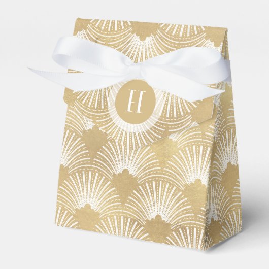 Monogrammen wit en wit Art-Deco-patroon Bedankdoosjes (Voorkant Zijde)
