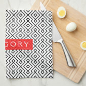 Monogrammen wit en zwart geometrisch patroon theedoek (Quarter Fold)