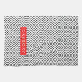 Monogrammen wit en zwart geometrisch patroon theedoek (Horizontaal)