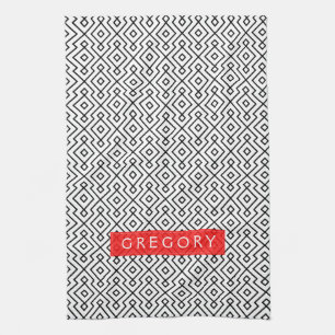 Monogrammen wit en zwart geometrisch patroon theedoek