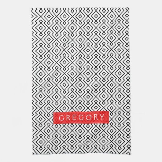 Monogrammen wit en zwart geometrisch patroon theedoek (Verticaal)