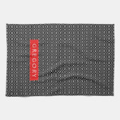Monogrammen wit en zwart geometrisch patroon theedoek (Horizontaal)