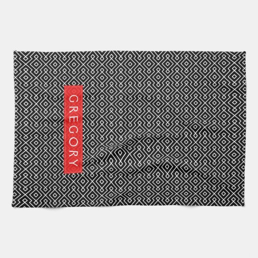 Monogrammen wit en zwart geometrisch patroon theedoek (Horizontaal)
