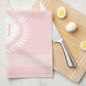 Monogrammen: wit & roze, ledematen en strepen theedoek (Quarter Fold)