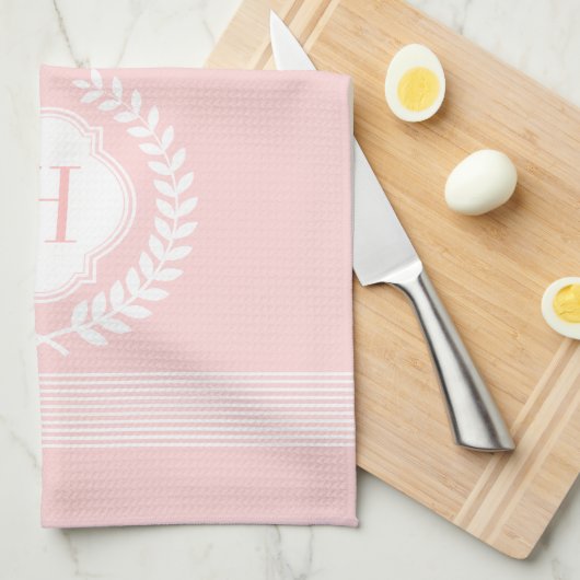 Monogrammen: wit & roze, ledematen en strepen theedoek (Quarter Fold)