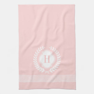 Monogrammen: wit & roze, ledematen en strepen theedoek