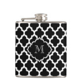 Monogrammen witte en zwarte Ikat Quatrefoil Heupfles (Voorkant)
