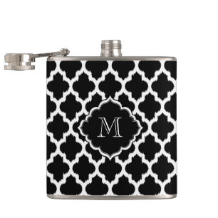 Monogrammen witte en zwarte Ikat Quatrefoil Heupfles