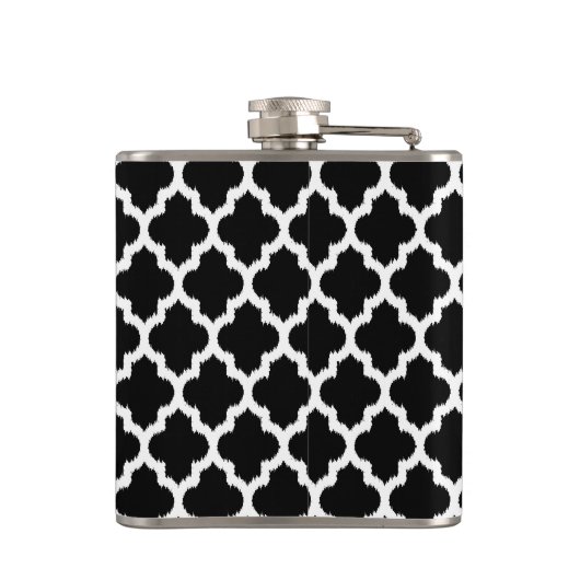 Monogrammen witte en zwarte Ikat Quatrefoil Heupfles (Achterkant)