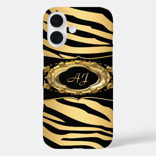 Monogrammen Zebra Stripe Black Gold Case-Mate iPhone Case (Achterkant)