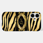 Monogrammen Zebra Stripe Black Gold Case-Mate iPhone Case (Achterkant (horizontaal))