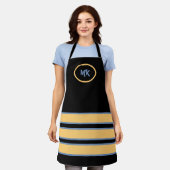 Monogrammen zwart en geel stripte Apron Schort (Gedragen)