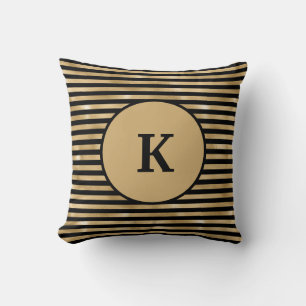 Monogrammen zwart en Gold Striped Chic Modern Kussen