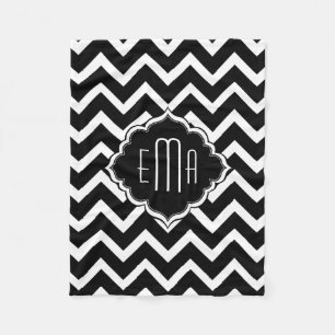 Monogrammen zwart en wit Geometric Zigzag Chevron Fleece Deken