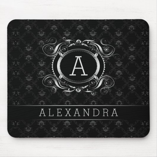 Monogrammen zwart en zilver grijs barokachtig Lijs Muismat (Voorkant)