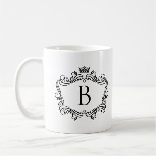 Monogrammen zwart lijst met kroonkoffie-mok koffiemok