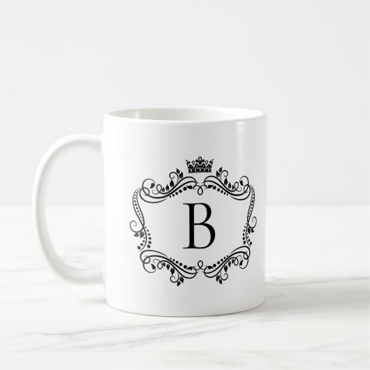Monogrammen zwart lijst met kroonkoffie-mok koffiemok (Links)