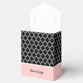 Monogrammen zwart roze en wit Quatrefoil patroon Bedankdoosjes (Geopend)