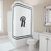 Monogrammen Zwart Wit Aangepaste Elegante Script N Douchegordijn (In situ)
