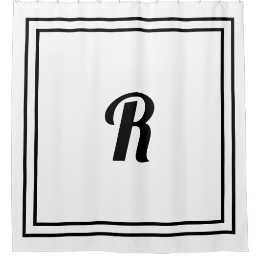 Monogrammen Zwart Wit Aangepaste Elegante Script N Douchegordijn (Voorkant)