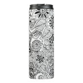 Monogrammen zwart-wit florenpatroon thermosbeker (Achterkant)