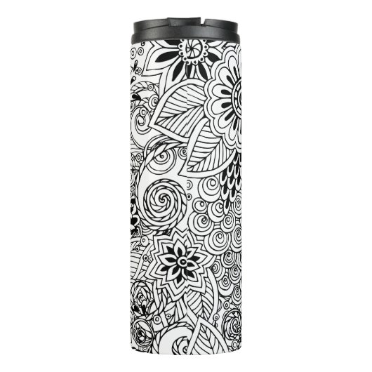 Monogrammen zwart-wit florenpatroon thermosbeker (Achterkant)