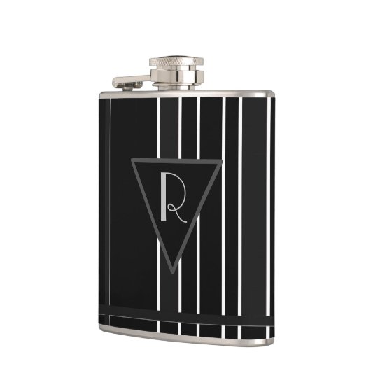 Monogrammen zwart & wit gestreept heupfles (Links)