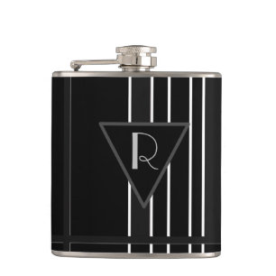 Monogrammen zwart & wit gestreept heupfles