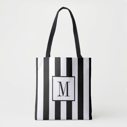 Monogrammen zwart-wit gestreept Tas (Voorkant)