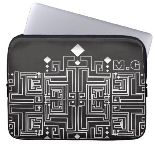 Monogrammen zwart-wit maze Pattern Laptop Sleeve